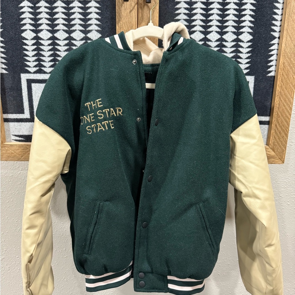 Fashion Nova Green and Cream Bomber Jacket